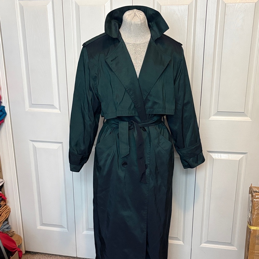 Forecaster Women's Iridescent Oversized Super Long Dark Green Trench Coat 7/8